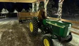 The highlight of your night is sure to be the hayride through Christmas lights.